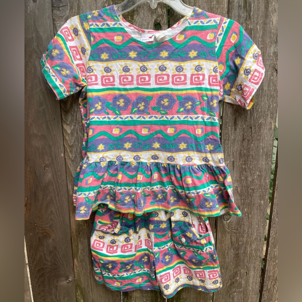 Vintage Patterned Multicolor Shorts & Top Set